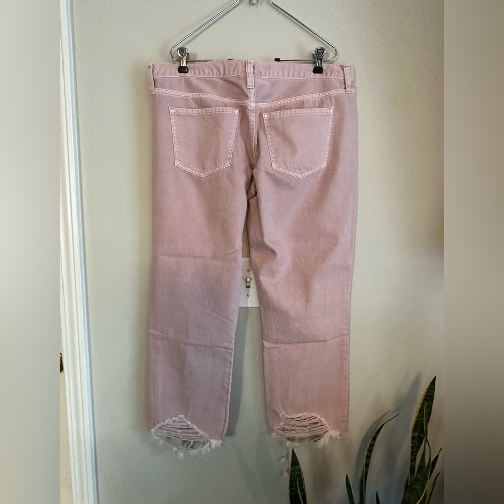 Pink Ripped and Distressed Cropped Jeans